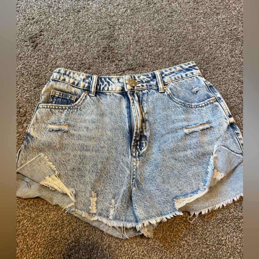 DESU Distressed Light Blue Denim Shorts - High-Waist